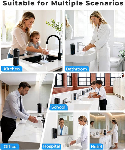 Automatic Foaming Soap Dispenser Touchless, USB Rechargeable Smart Hand Soap Dispenser, 9-Level Adjustable, 13.5oz/400mL,IPX5 Waterproof, Wall/Tabletop Kitchen Bathroom, Black