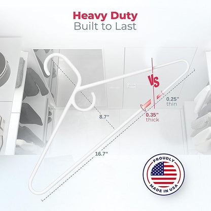 Neaties Heavy Duty Clothes Hangers 50 Pack (54 Count) – Made in The USA – 8lb Capacity Plastic Hangers for Adult Clothing – Durable for Pants, Coats, Jackets, or Jeans – White