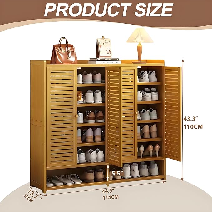 qeknxks7-Tier Bamboo Shoe Cabinet，Shoe Storage Cabinet with Doors, 36-40 Pairs Freestanding Shoes Cabinet Organizer, Large Shoe Cabinet for Entryway, Hallway, Living Room