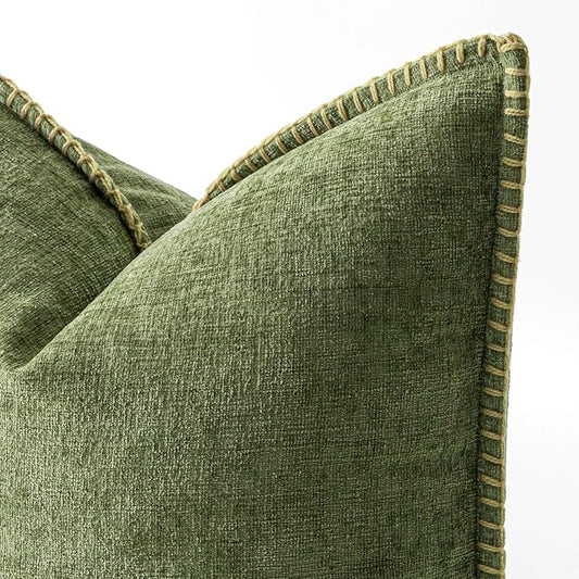MIULEE Pack of 2 Couch Throw Pillow Covers 18x18 Inch Sage Green Farmhouse Decorative Pillow Covers with Stitched Edge Soft Chenille Solid Dyed Summer Pillow Covers for Sofa Bed Living Room