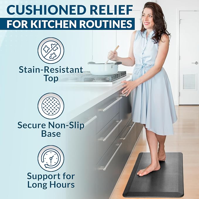 ComfiLife Anti Fatigue Floor Mat – 3/4 Inch Thick Kitchen Mats for Floor, Standing Desk Mat, Kitchen Rug – Comfort at Home, Office – Durable – Stain Resistant – Non-Slip Bottom (20" x 32", Charcoal)