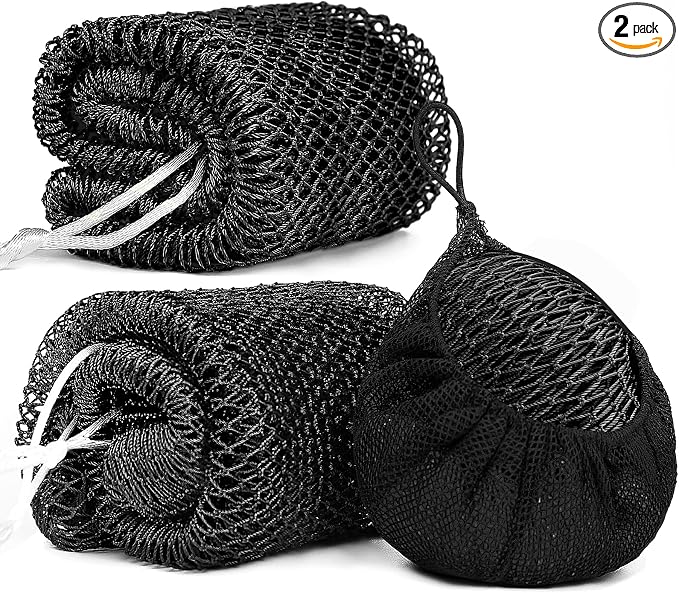 2 Pack African Net Sponge Exfoliating Body Scrubber Bath Sponge for Daily Use (2Black)