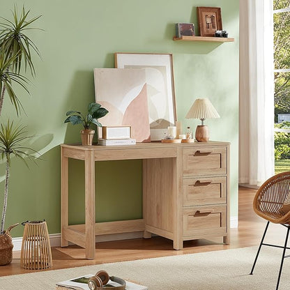 48'' Farmhouse Executive Desk with Storage, Wooden Home Office Desk with Drawer and Vintage Handle, Large Computer Writing Desk for Study, Bedroom, Living Room （Natural）