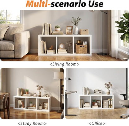WannabeMyself【2026 Wooden Thick Frame】 3 Cube Storage Organizer with Anti-Tipping Kits, Reversible Open Back Book Shelf,Bookcase for Living Room,Bedroom,Entrance Hall,Office,11.6×36.3×13.1,White