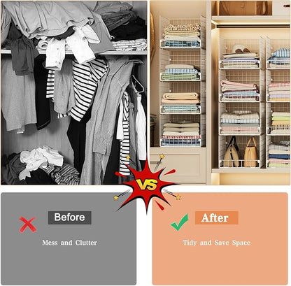 5-Tier Stackable Closet Storage Shelves, Closet Organizers and Storage Basket, Foldable & Stackable Closet Organizers for Closet System, Space-Saving Closet Shelf for Home ,White(Patent No. 30022416)