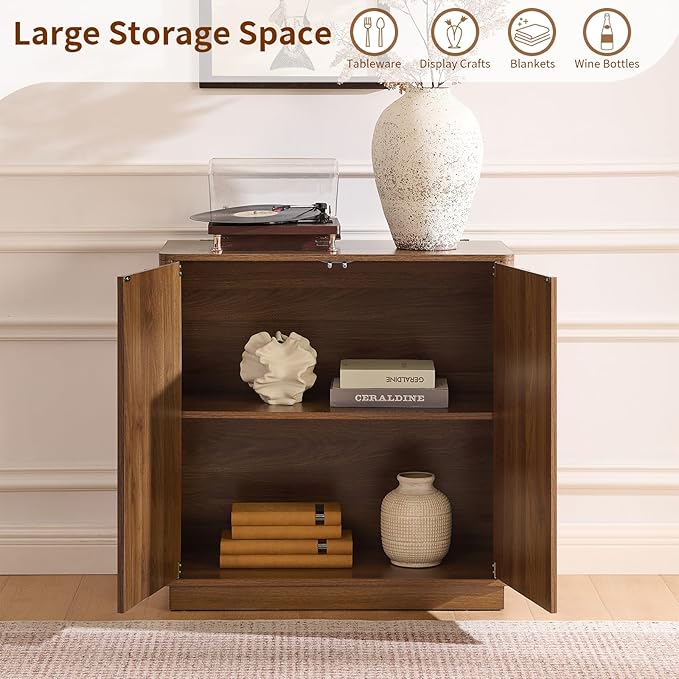 Sideboard Buffet Cabinet with Storage Set of 3, 94.5'' Mid Century Modern Storage Cabinet with Adjustable Shelf 6 Doors Credenza for Dining Room, Living Room, Entry (Walnut)