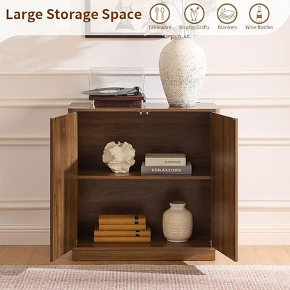 Sideboard Buffet Cabinet with Storage Set of 3, 94.5'' Mid Century Modern Storage Cabinet with Adjustable Shelf 6 Doors Credenza for Dining Room, Living Room, Entry (Walnut)