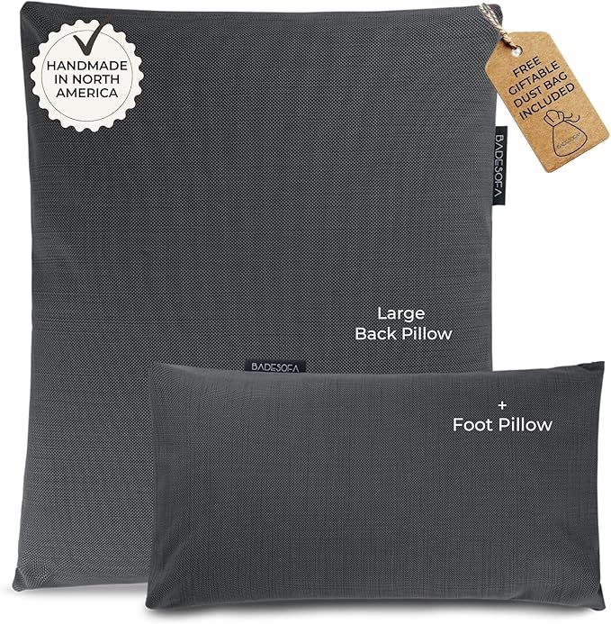 BADESOFA® Luxury Bath Pillow Set 2-Piece – Large Back Pillow & Foot Pillow for Tub – Spa-Grade Comfort for Head, Neck, Back & Feet – Quick Drying Bathtub Cushion Set in Charcoal