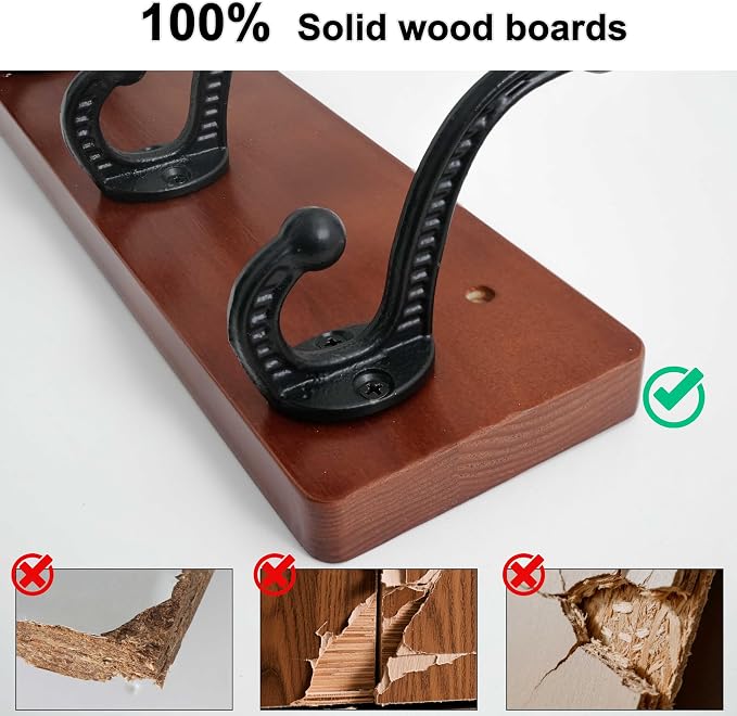 WEBI Rustic Coat Rack Wall Mount,35.43" Long 8 Cast Iron Coat Hooks Wall Mounted,Heavy Duty Wood Wall Coat Hanger Hooks for Hanging Coats,Jacket,Clothes,Backpack,Farmhouse,Cherry,2 Packs