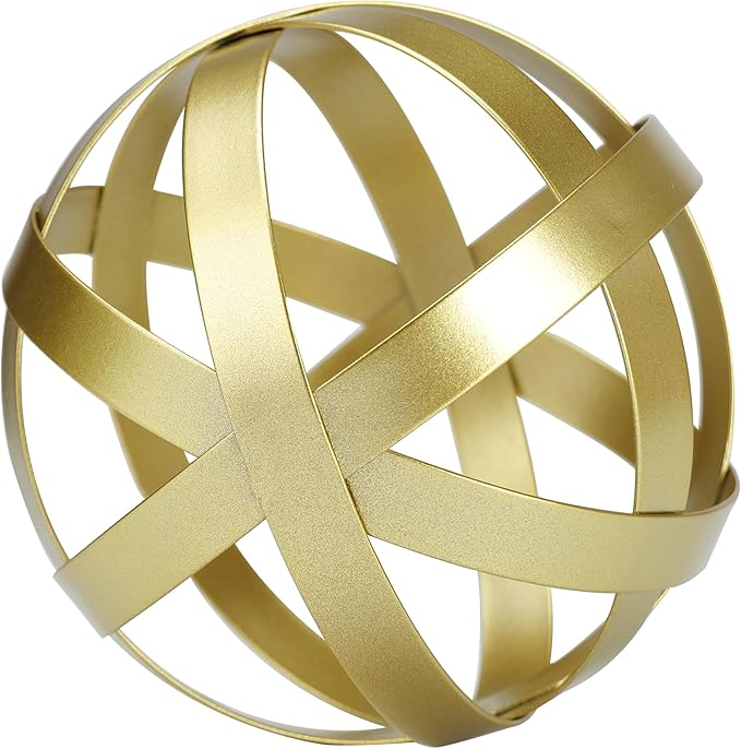 BYHER Gold Decor for Living Room Bedroom Bookshelf Coffee Table, Modern Style Figurine Decorative Ornaments Home Decor for Shelves (4.5" Modern Decorative Ball)