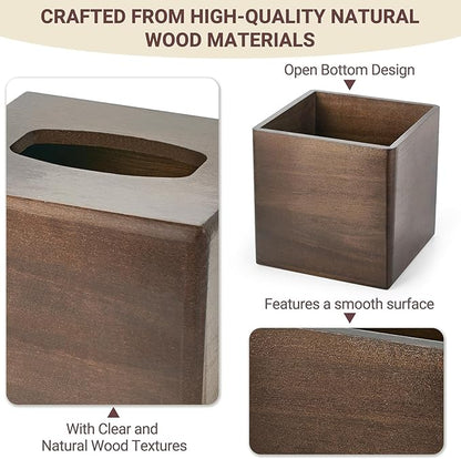 Mkono Tissue Box Cover Square Open-Bottom Wood Tissue Box Holder Decorative Facial Cube Organizer Modern Farmhouse Decor for Bathroom Bedroom Dresser Living Room Office Dorm, Dark Brown
