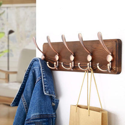 SKOLOO Rustic Pine Wood Wall Coat Rack with 5 Triple Hooks, 16" Stud Spacing, Farmhouse Wall Mounted Coat Rack for Hanging Backpack, Jacket, Hat