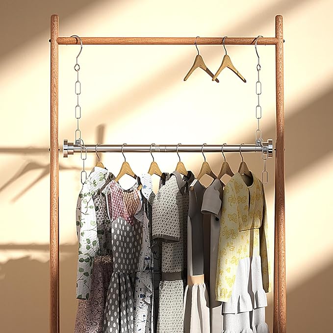 Hanging Closet Rod, Adjustable Width and Height Closet Hanging Organizer (23 or 35 Inch Length), Space-Saving Clothes Hanging Bar, Closet Extender Hanging Rod 2 Pack