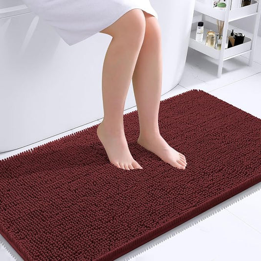 OLANLY Large Bathroom Rugs 40x24, Soft Absorbent Chenille Bath Rugs, Rubber Backing Quick Dry, Machine Washable Bath Mats for Bathroom Floor, Tub and Shower, Home Decor Accessories, Andorra Red-Brown
