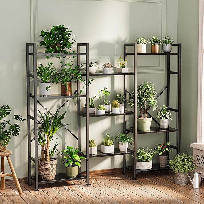 SUPERJARE Triple Bookshelf, Bookcase with 11 Open Display Shelves, Wide Book Shelf Book Case for Home & Office, 4 Tier, Black