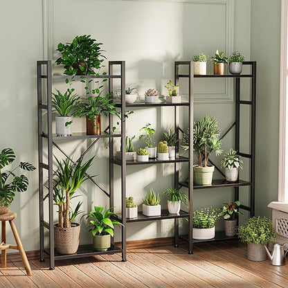 SUPERJARE Triple Bookshelf, Bookcase with 11 Open Display Shelves, Wide Book Shelf Book Case for Home & Office, 4 Tier, Black