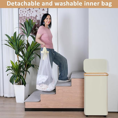 iEGrow 75L Laundry Hamper with Wheels,Clothes Hamper for Laundry,Laundry Basket with Lid and Inner Bag, for Laundry Room, Bedroom, Dormitory Storage,Pink