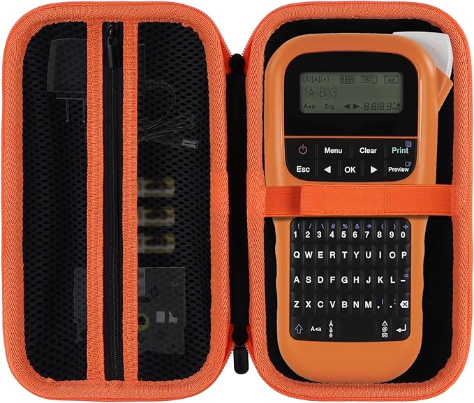 Lebakort Storage Case Compatible with Brother P-Touch PTH110 / PTH111 Pro / PTE110 Portable Monochrome Label Maker (Black+Orange Zipper Case)