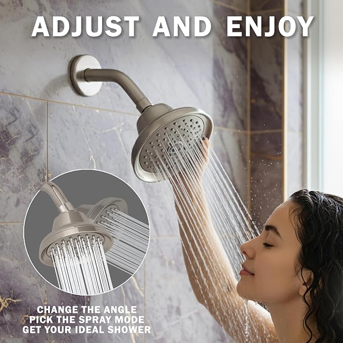 Aqua Elegante Massage Shower Head With Mist - High Pressure Boosting, Adjustable Massaging Rainfall Showerhead For Low Flow Showers With Water Saving Nozzles - 2.5 GPM - Brushed Nickel