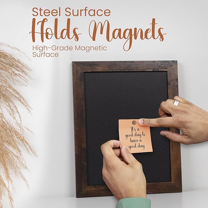 Loddie Doddie Magnetic Chalkboard - 11 x 14 in, Rustic Frame - Easy-to-Erase, Stain-Resistant Chalkboard Calendar for Wall - Magnetic Bulletin Board for Photos & Crafts - Kitchen & Office Menu Board