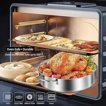 LOLYKITCH 7 QT Tri-Ply Stainless Steel Sauté Pan with Lid,12 Inch Deep Frying pan,Large Skillet,Jumbo Cooker,Induction Cooking Pan,Oven Safe and Detachable Handle.
