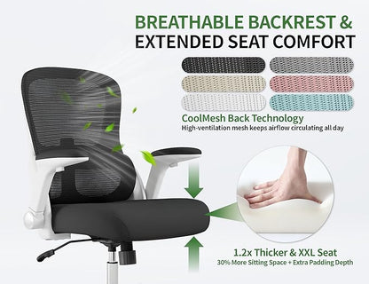 Ergonomic Office Chair - Computer Desk Chairs Comfy, Mesh High-Back Gaming Chair with Adjustable Lumbar Support, Executive Task Chair for Adults, Comfortable for Long Hours (White Black)
