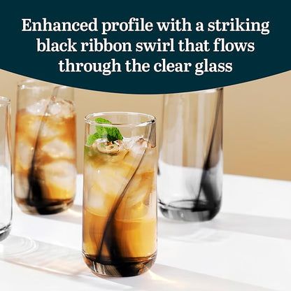 Libbey Ascent Black Ribbon Tumbler and Rocks Drinking Glasses Set of 16, Glass Drinking Glasses with Curvature, Versatile Glassware Set for Daily Use