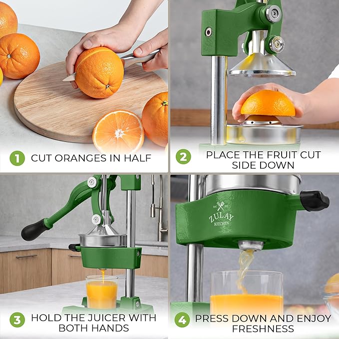 Zulay Kitchen Cast Iron Juicer - Heavy Duty Manual Juicer with Detachable Strainers for Easy Cleaning, Orange Juice Press for Citrus Fruits, Perfect for Bartenders, Juice Lovers & Health Enthusiasts