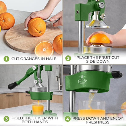 Zulay Kitchen Cast Iron Juicer - Heavy Duty Manual Juicer with Detachable Strainers for Easy Cleaning, Orange Juice Press for Citrus Fruits, Perfect for Bartenders, Juice Lovers & Health Enthusiasts