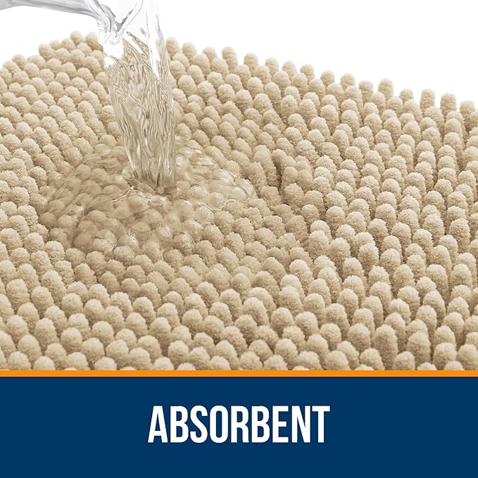 OLANLY Large Bathroom Rugs 44x32, Extra Soft Absorbent Chenille Bath Rugs, Rubber Backing Quick Dry, Machine Washable Bath Mats for Bathroom Floor, Tub and Shower, Home Decor Accessories, Beige