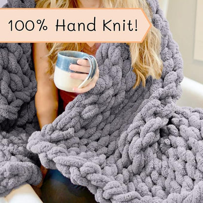 Adyrescia Chunky Knit Blanket Throw | 100% Hand Knit with Jumbo Chenille Yarn (40"x50", Lilac Gray)