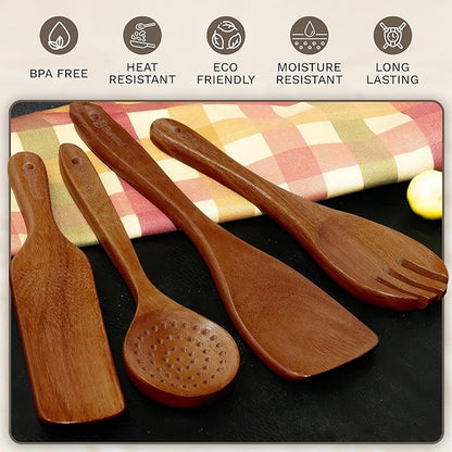 100% Natural Acacia Wooden Cooking Utensils Set - 10 Pcs Wooden Spurtle Set - Spurtles Kitchen Tools As Seen On TV Paddle - Safe for Nonstick Cookware - Stirs Like a Spoon, Flips Like A Spatula