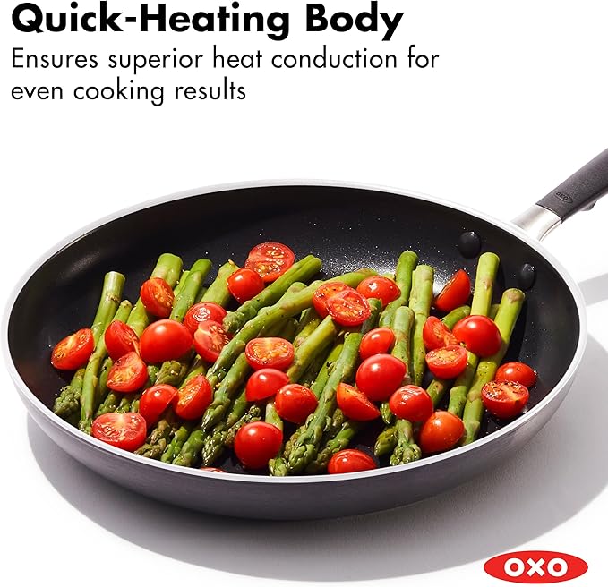 OXO 12” Non-Stick Every Day Frying Pan with Lid, BPA-Free Comfort Grip Silicone Handle, Dishwasher & Oven Safe, PFAS-Free Ceramic Skillet, Black