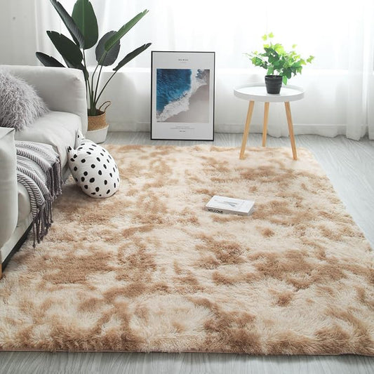Shag Area Rugs for Bedroom Living Room,4X6 Ultra Soft Fluffy Area Rugs for Dorm,Indoor Carpet Plush Rugs for Home Decor,Camel