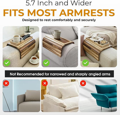 Couch Cup Holder Tray With 2 Cork Coasters, Couch Arm Tray, 2 In 1 Anti-Slip Foldable Sofa Arm Tray, Couch Armrest Table, Anti-Spill Couch Arm Table for Drinks TV Remote Cellphone Snacks (Acacia Wood)