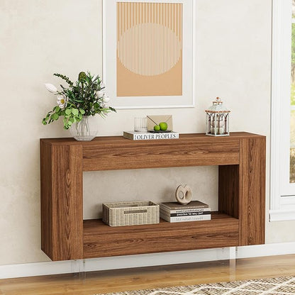 47" Narrow Console Table with Hidden Side Storage Cabinets, Adjustable Shelves, Farmhouse Entryway Sofa Table for Behind The Couch, Living Room, Hallway, Walnut