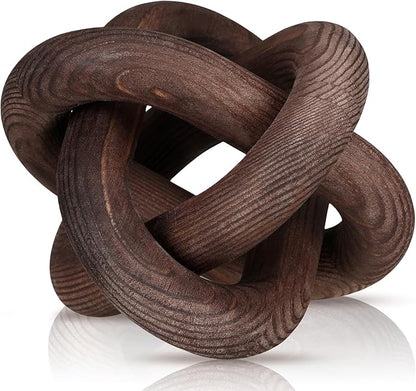 3 Link Wood Knot Decor Rustic Home Décor Accents Hand Carved Coffee Table Decoration, Boho Chain Link Decoration, Modern Shelf, Rustic Objects for Home Living Room Bedroom(Black Walnut)