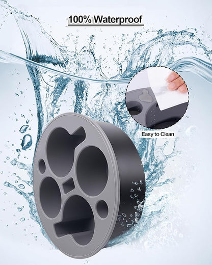 Couch Cup Holder Tray Round, Bonfixe 4-Cups Bedside Drink Holder for Elderly/Pregnancy, Stable Non-Spill Silicone Couch Caddy for Remote Control, Glasses‌, Snacks, Phones‌ (Black-Gray)