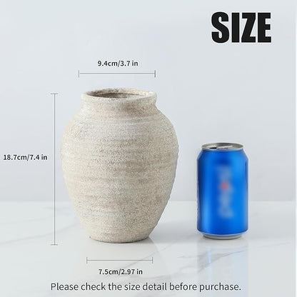 Ceramic Flower Vase - 7.4 Inch Farmhouse Rustic Vase for Home Decor Handcrafted Pottery Vase Small Terracotta Vases for Dining Table Decor Fireplace Living Room Bathroom Wedding Centerpiece
