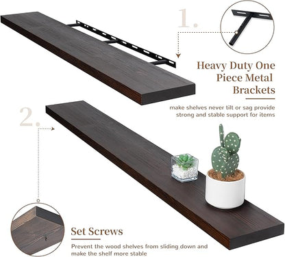 Marsmiles Wood Floating Shelves | 48 Inch Dark Wood Wall Shelves Set of 1 | 48" W x 6.7" D Rustic Wooden Shelves for Bathroom Kitchen Living Room Bedroom