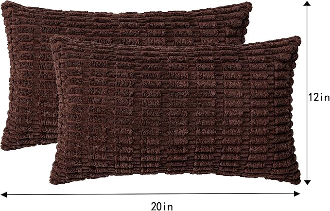 Aegero Pack of 2 Corduroy Decorative Throw Pillow Covers 12x20 InchSoft Boho Striped Pillow Covers Modern Farmhouse Home Decor for Sofa Living Room Couch Bed（Dark Brown）