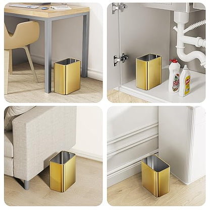 Cesun Small Bathroom Trash Can 2.1 Gallon Wastebasket, Modern Metal Garbage Can Office Waste Basket, Gold Stainless Steel Trash Bin for Bedroom, Home Office, Toilet, rv, Near Desk, Under Sink
