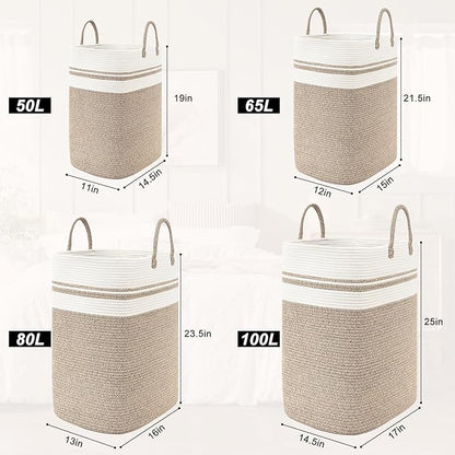 Woven Laundry Basket for Clothes, 100 L Large Rectangle Laundry Hampers, Nursery Storage Basket for Toys, Tall Dirty Clothes Hamper for Bedroom Aesthetic, Bathroom, Laundry Room