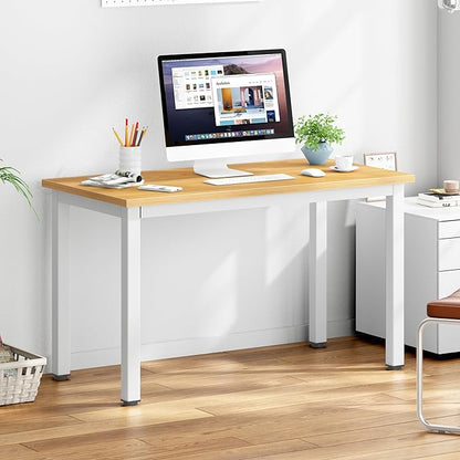 DlandHome 39 inches Small Computer Desk for Home Office Activity Table Writing Table for Small Spaces Study Table Student Laptop Desk (39 inch, Teak + White)