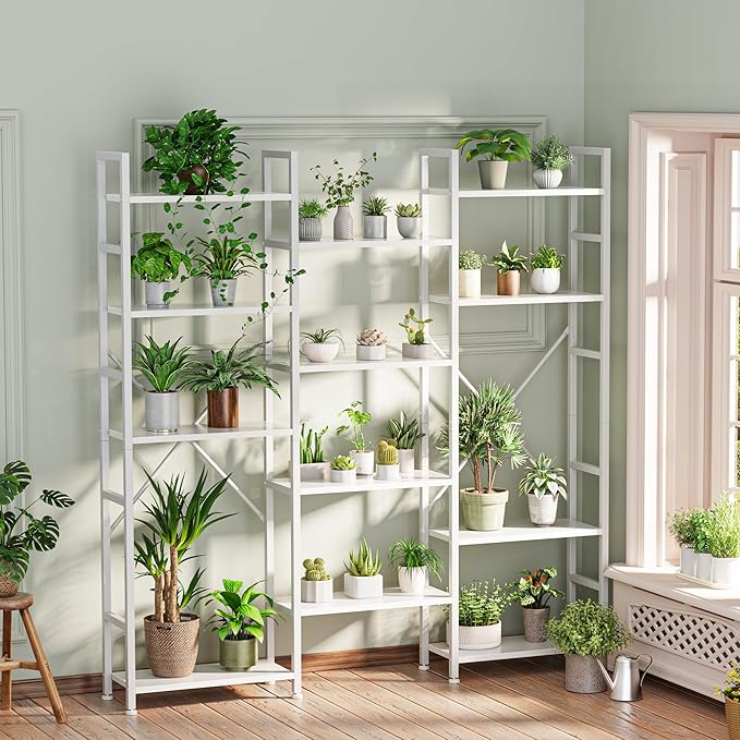 SUPERJARE Triple Bookshelf, Bookcase with 11 Open Display Shelves, Wide Book Shelf Book Case for Home & Office, 5 Tier, White