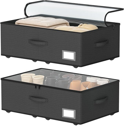 EE-RoomWorld Underbed Storage Bins With Wheels, No Assemble Required 10 inches Height Large Capacity Rolling Underbed Shoe Storage Containers，Dorm Underbed Storage Drawers