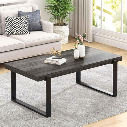 FOLUBAN Industrial Coffee Table, Rustic Wood and Metal Center Table, Modern Rectangle Cocktail Tea Table for Living Room, Dark Gray, 47 Inch