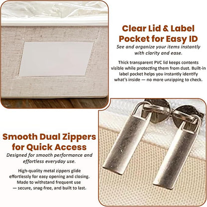 Large Under Bed Storage, 2 Pack Under Bed Storage Containers with Clear Cover, Reinforced Handles and Label Pocket for Dorms, Clothes, Shoes, Blankets, Linens, Only Needs 6" of Clearance