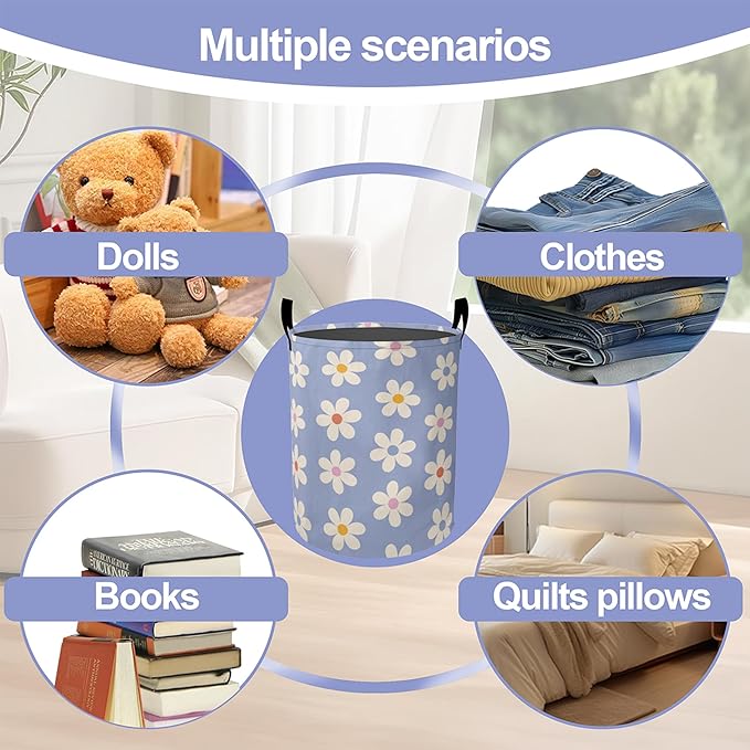 Laundry Basket-Groovy Daisy Flowers Foldable Waterproof Oxford Cloth Funny Tote Bag Laundry Hamper Clothes Storage Bucket Organizer For Bathroom/Laundry Storage/Bedroom Storage Basket