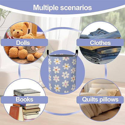 Laundry Basket-Groovy Daisy Flowers Foldable Waterproof Oxford Cloth Funny Tote Bag Laundry Hamper Clothes Storage Bucket Organizer For Bathroom/Laundry Storage/Bedroom Storage Basket